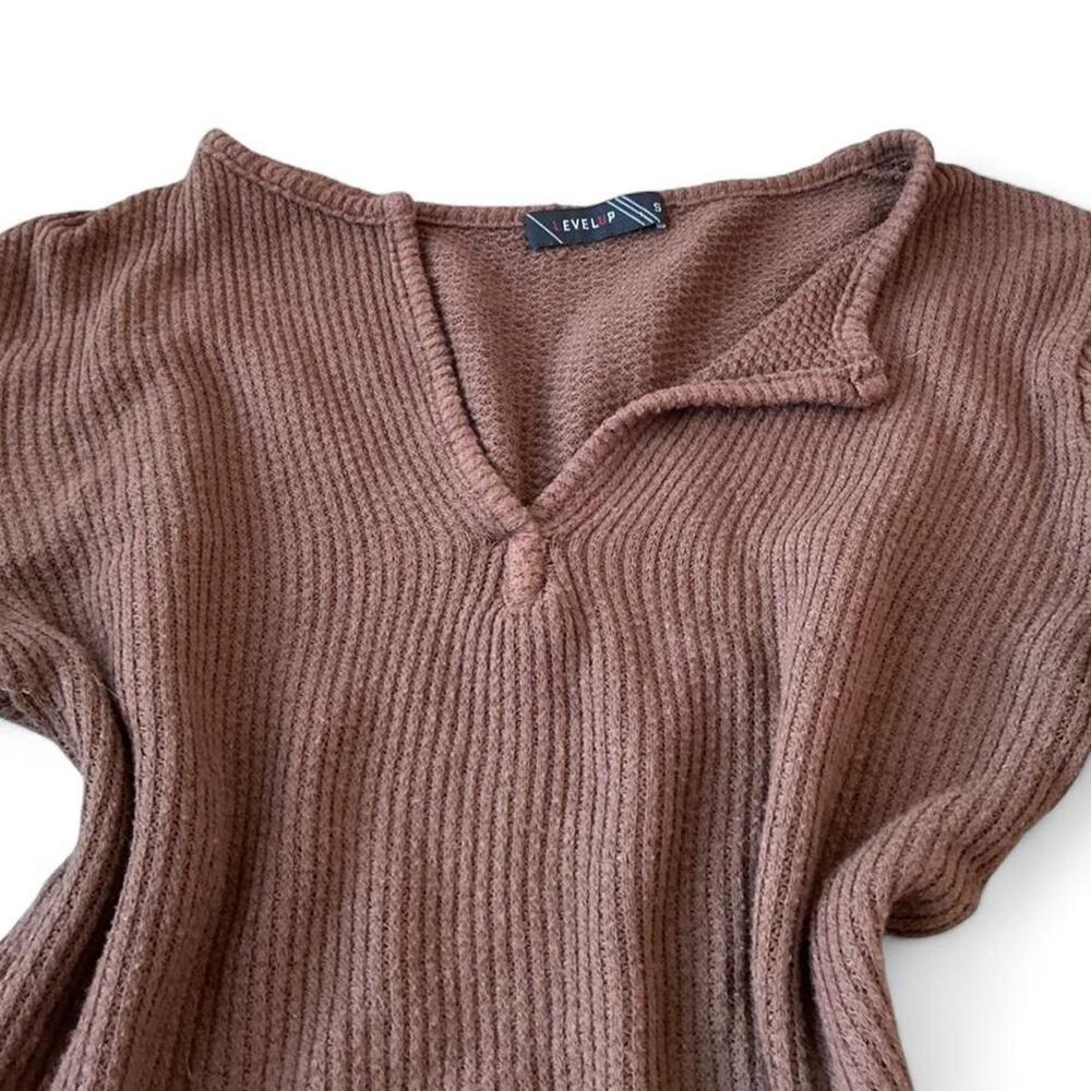 Level Up Brown V-Neck Long Sleeve Top Size S